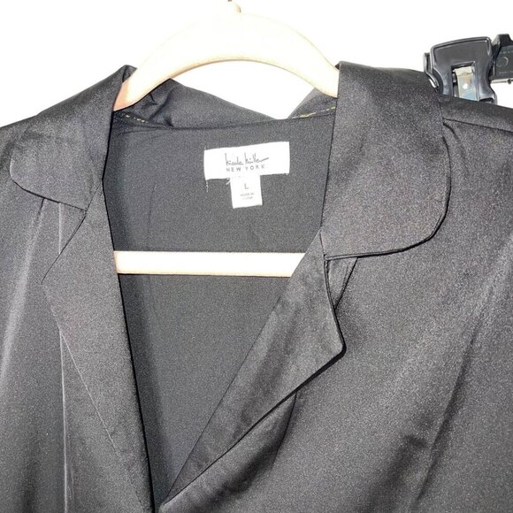 Nicole Miller Womens Pajama Set Size Large Black Long Sleeve Button Down - Picture 4 of 7